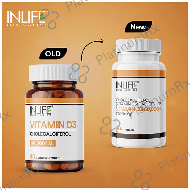 Inlife Vitamin D3 60000IU Cholecalciferol Chewable Tablet 40s