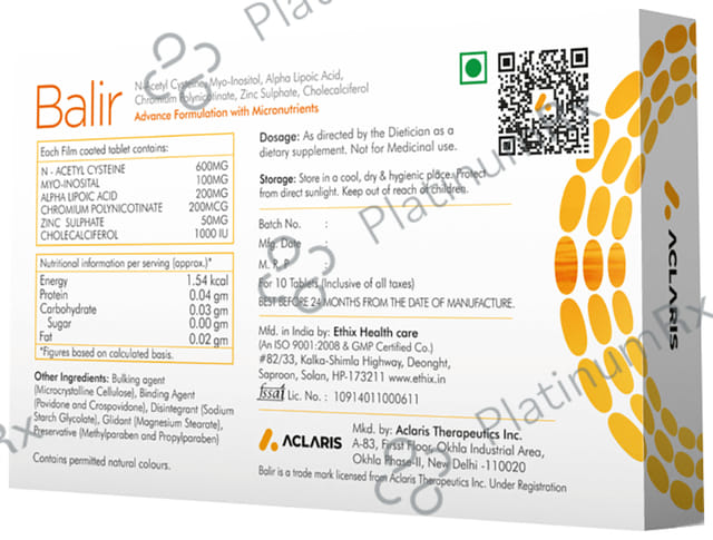 Balir Tablet with NAC, Vitamin D, ALA, Zinc, Chromium & Myo-Inositol