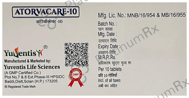 Atorvacare 10mg Tablet 10s