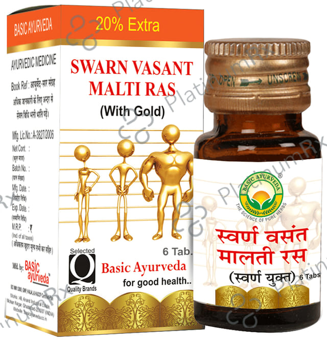 Basic Ayurveda Swarn Vasant Malti Ras with Gold 6 tablets