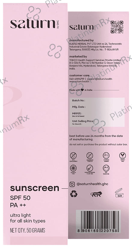 Saturn Sunscreen SPF 50 PA++ Cream 50gm