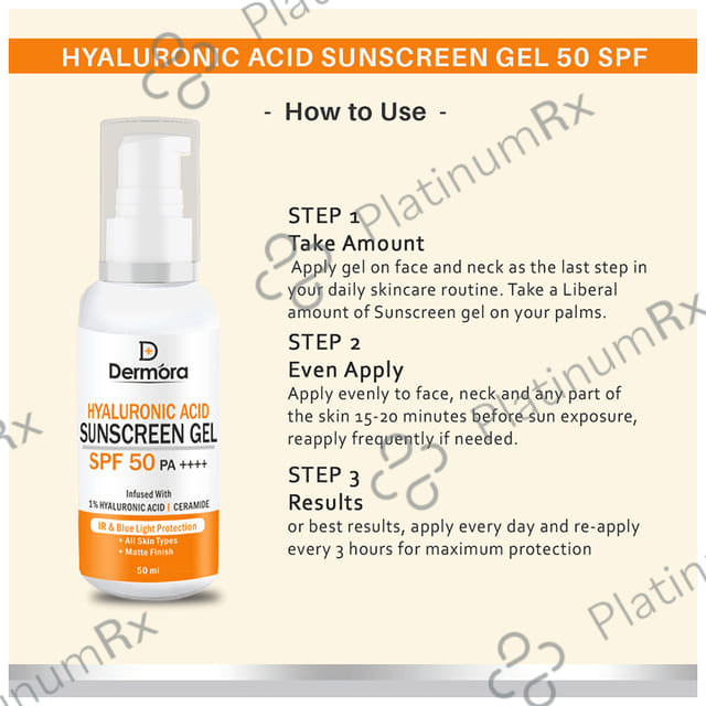 Dermora Hyaluronic Acid Sunscreen SPF 50 PA++++ Gel 50ml