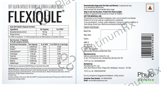 Flexiqule Capsule with Bosewellia Serrata & Ginger - For Joint Stiffness & Pain Relief