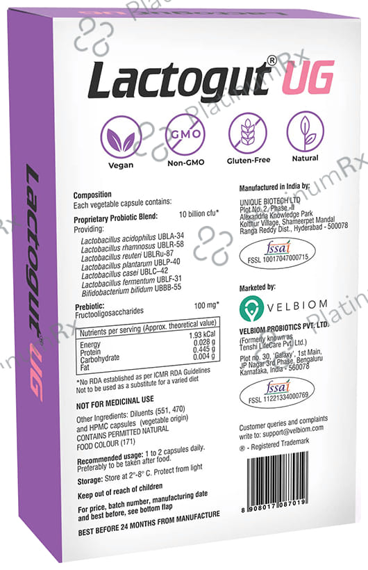 Velbiom Lactogut UG Pre & Probiotic Capsule for Women - Boosts Gut Health & Immunity