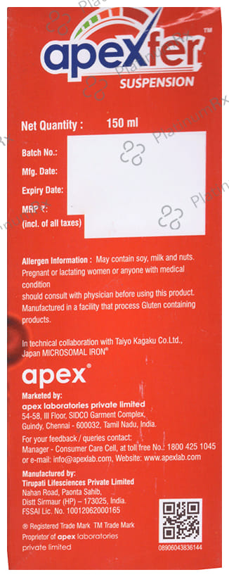 Apexfer Oral Suspension Gluten Free 150ml