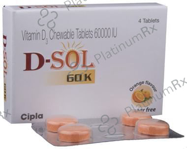 D Sol 60K Vitamin D3 Chewable Tablet Sugar Free Orange 4s