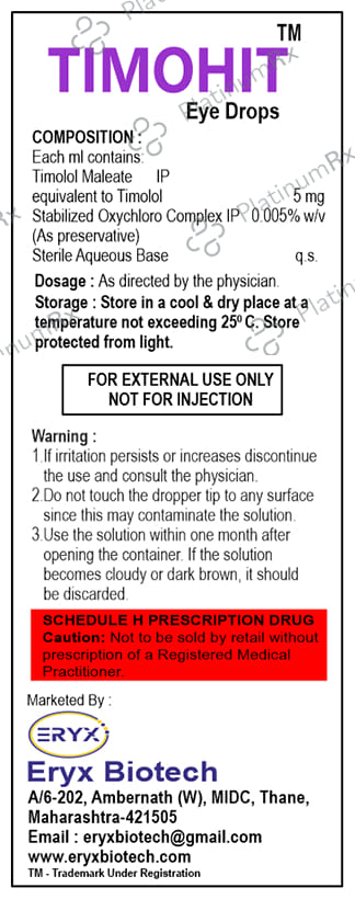 Timohit Eye Drop (BAK Free) 0.5% Eye Drop 5ml