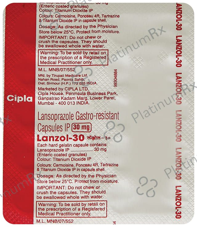 Lanzol 30mg Capsule 10s
