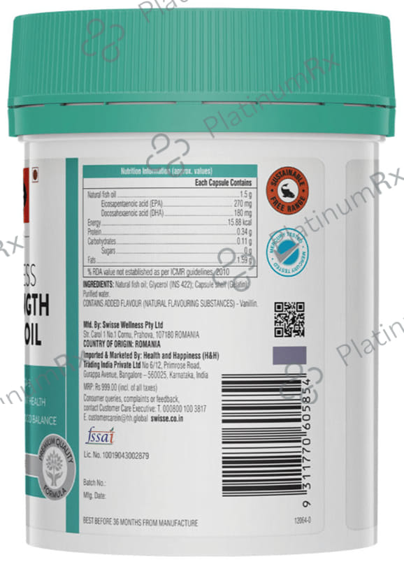 Swisse Ultiboost Odourless High Strength Wild Fish Oil Capsule with 1500mg Omega 3 - For Heart, Brain, Eye & Joint Health