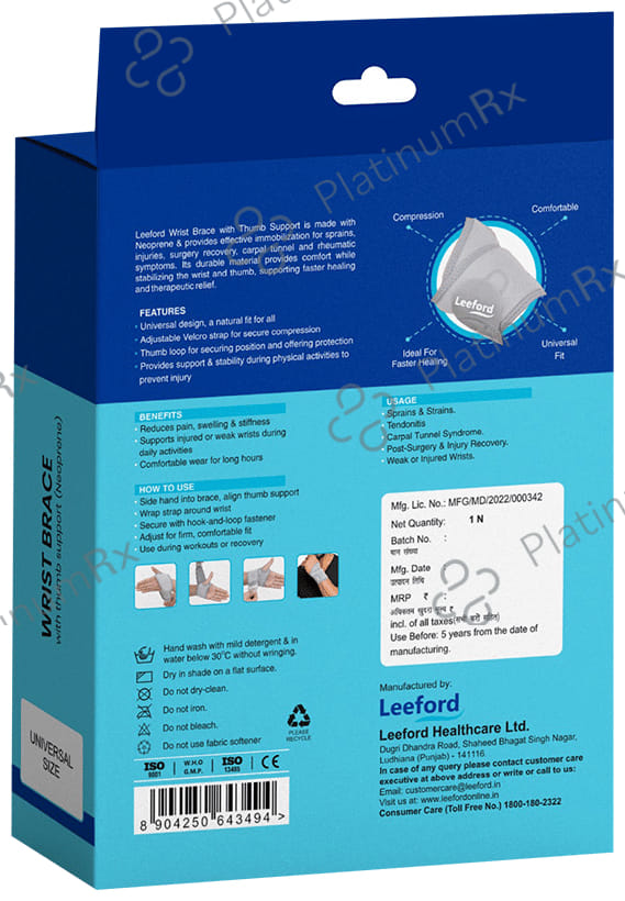 Leeford Wrist Brace Neoprene with Thumb Support Universal