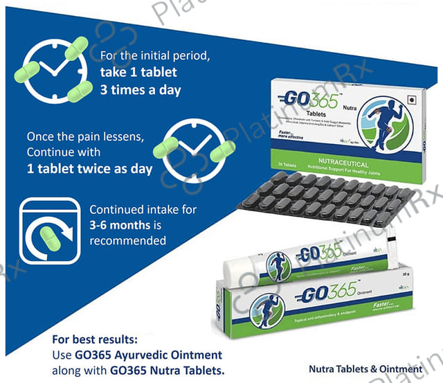 Go 365 Nutra with Glucosamine, Turmeric, Calcium & Vitamin D3 - For Joint Health - Tablet