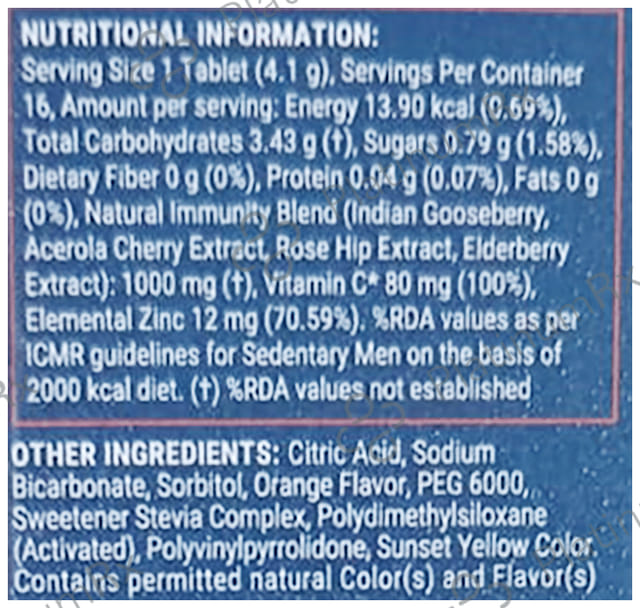 Wellbeing Nutrition Vitamin C Zinc Effervescent Tablet for Immunity & Skin Health - Zesty Orange 1 Bottle