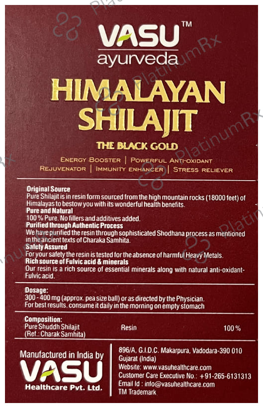 Vasu Ayurveda Himalayan Shilajit The Black Gold with Pure Honey 30gm Free 20gm