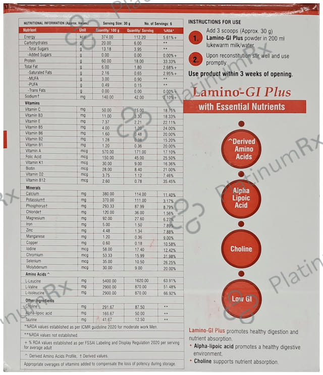 Lamino GI Plus Vanilla Flavour Sugar Free Powder 200gm