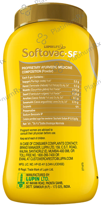 Softovac SF Bowel Regulator Eases Constipation Powder 450gm