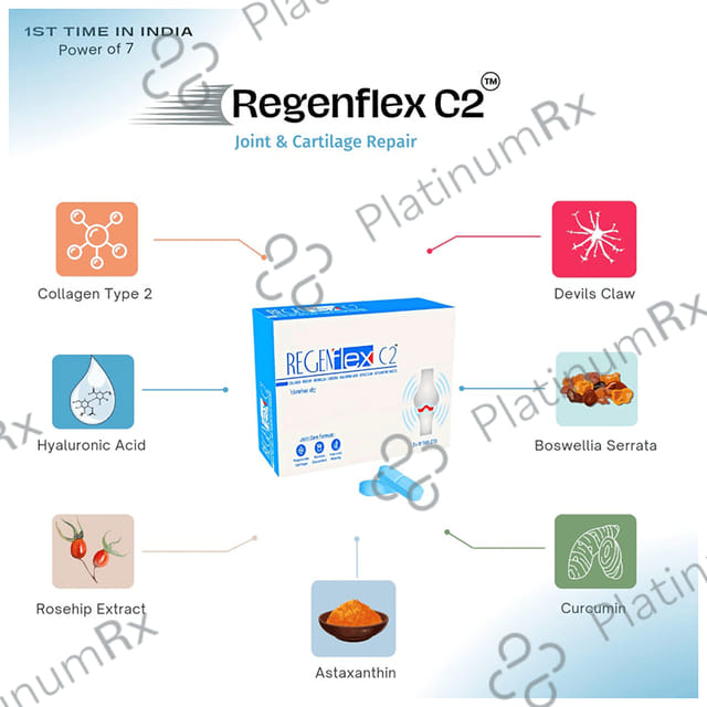 Regenflex C2-Undenatured Type II Collagen,Hyaluronic acid,Boswellia serrata,Curcumin,Devils claw,Astaxanthin,Joint Pain medicine,Joint Support Supplement Tablet