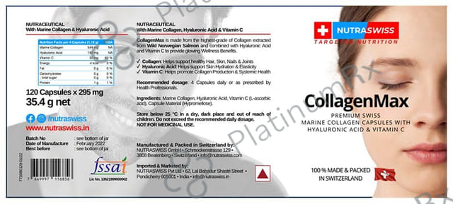 Nutraswiss CollagenMax with Hyaluronic Acid & Vitamin C for Hair, Skin, Nails & Joints - Capsule