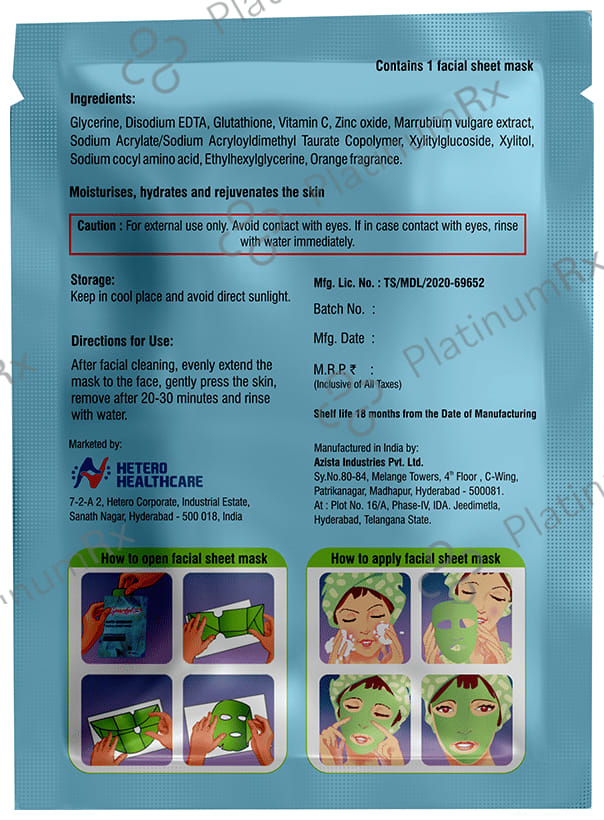 Hetero Healthcare Sparkel Glow Anti-Oxidant Facial Sheet Mask 10 Face Mask