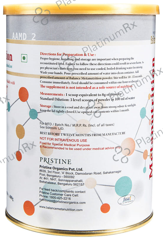 Pristine Balance Metanutrition AAMD 2 Powder (3 Years & Above) for Metabolism - Flavour Chocolate