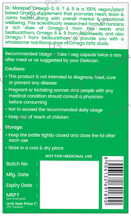 Dr. Morepen Veg-Omega 3-6-7-9 - Capsule for Heart, Brain & Joint Health