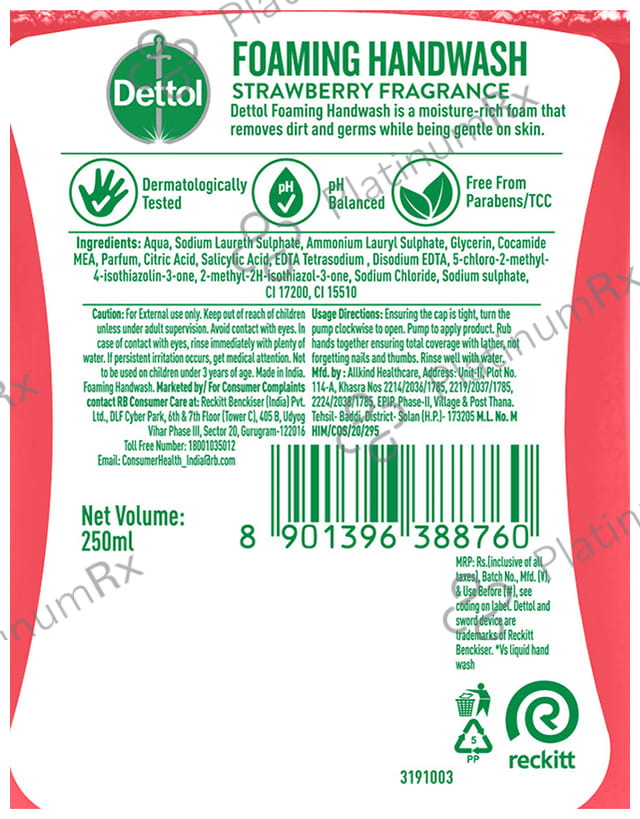 Dettol Strawberry Fragrance Foaming Handwash 250ml