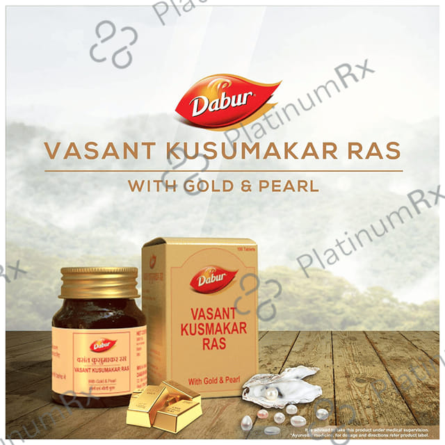Dabur Vasant Kusumakar Ras with Gold & Pearl Tablet - For General Weakness, Heart Health, Immunity & Antioxidant Support 30 tablets