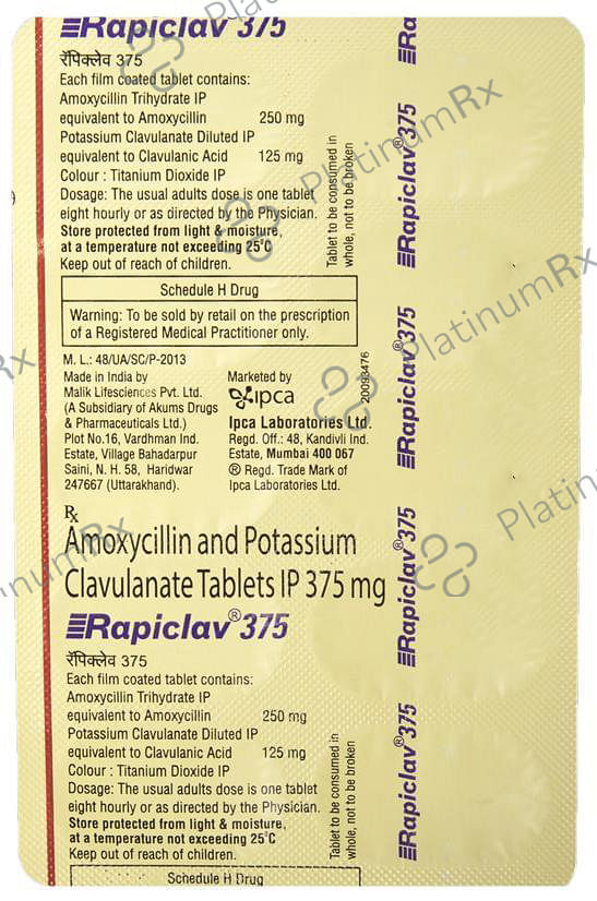Rapiclav 250/125mg Tablet 10s