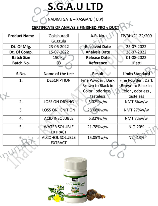 1ratti Gokshuradi Guggulu Tablet 60 tablets