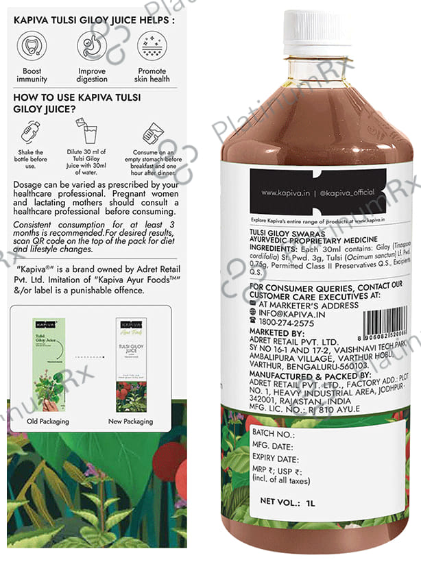 Kapiva Wild Tulsi Giloy Juice 1Ltr