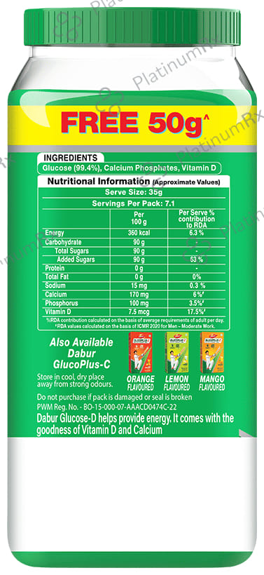 Dabur Glucose D Instant Energy with Calcium & Vitamin D - For Immunity & Bone Health - Powder
