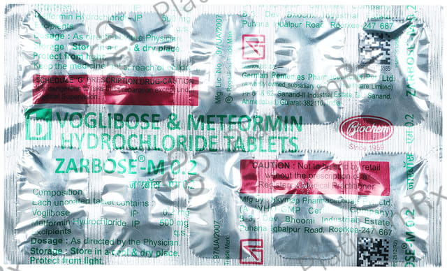 Zarbose M 500/0.2mg Tablet 10s