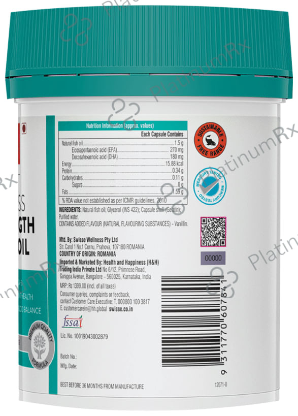 Swisse Ultiboost Odourless High Strength Wild Fish Oil Capsule with 1500mg Omega 3 - For Heart, Brain, Eye & Joint Health 90 capsules