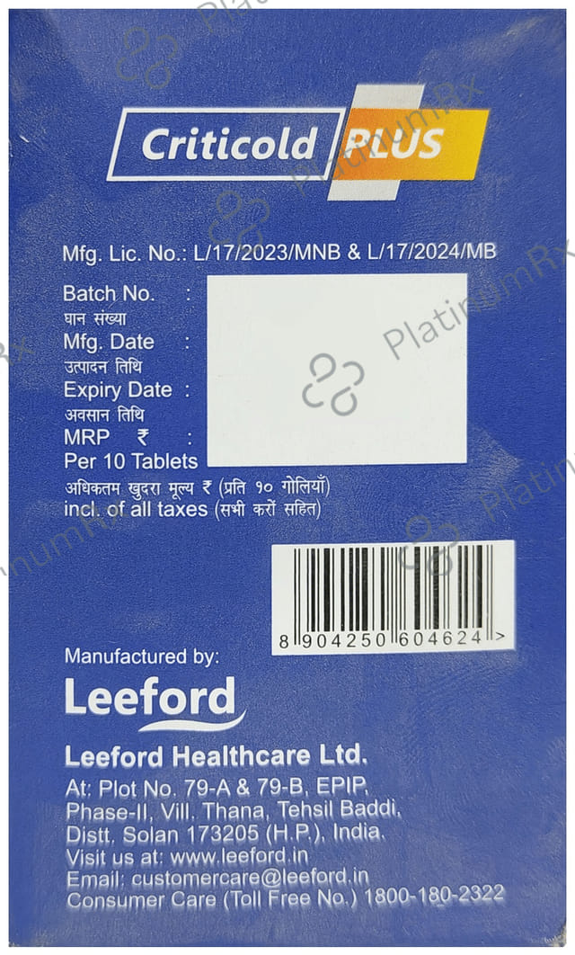 Criticold Plus Tablet 30/ 2/500/12.5