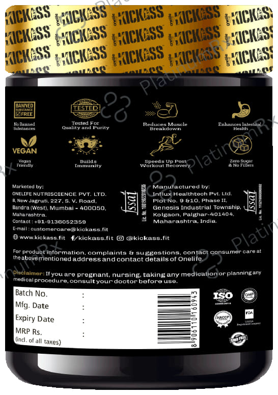 Kickass 100% Raw L-Glutamine 5000mg Powder Unflavored