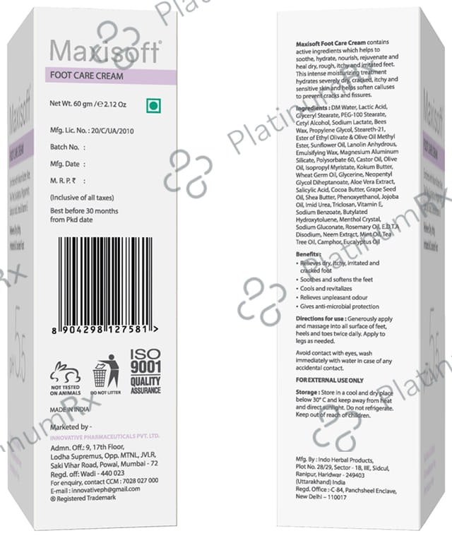 Maxisoft Foot Care Cream (60gm Each) 4 Tubes