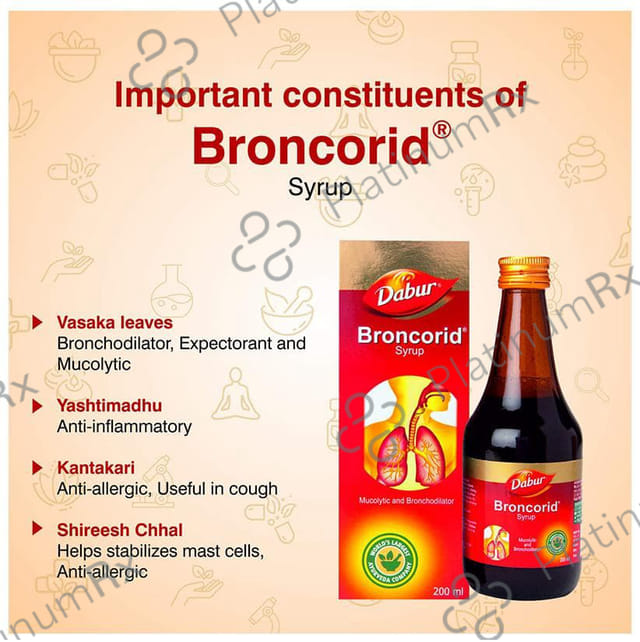 Dabur Broncorid Syrup - For Chronic & Allergic Cough & Common Cold - For Lungs & Respiratory Care