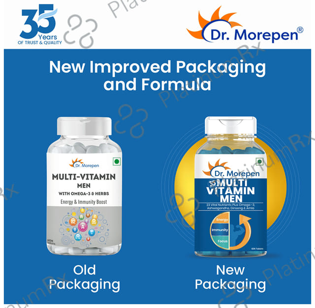 Dr. Morepen Multi Vitamin for Men - With Omega 3, Ashwagandha, Ginseng & Amla for Energy, Immunity & Focus - Tablet