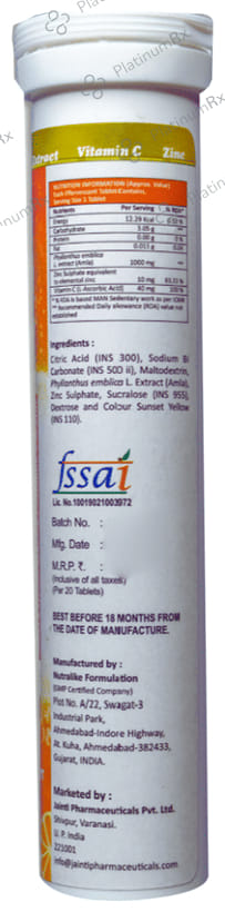 Fitzzi Amla Extract 1000mg, Vitamin C & Zinc Effervescent Tablet