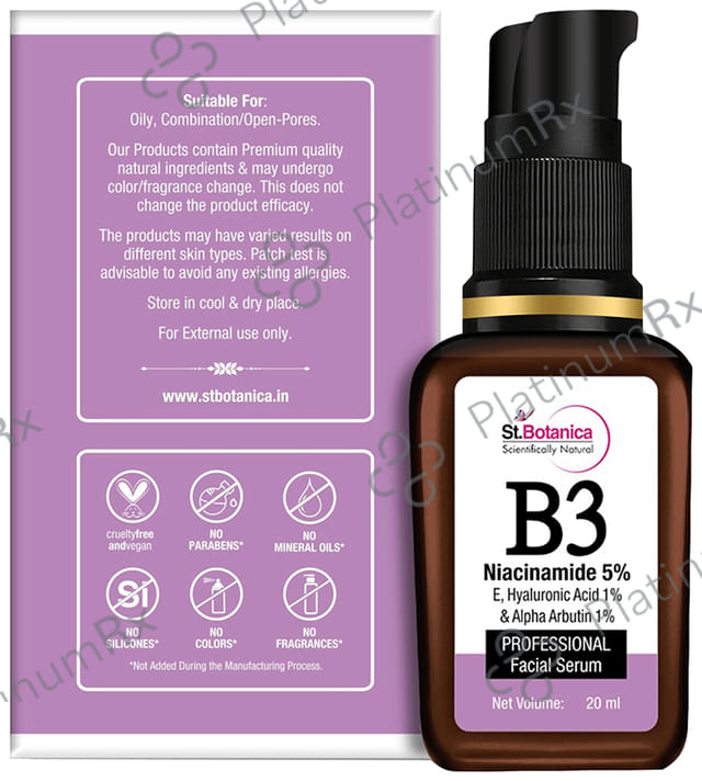 St.Botanica B3 Niacinamide 5%, E, Hyaluronic Acid 1% & Alpha Arbutin 1% Professional Facial Serum