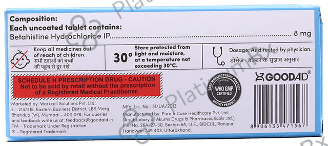 Goodvert 8mg Tablet 10s