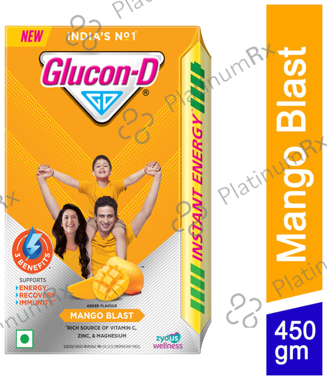 Glucon D with Glucose, Calcium, Vitamin C & Sucrose Flavour Mango Burst with Tiffin Box Free Powder 450gm
