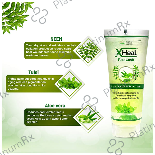 Healing Pharma X Heal Neem, Tulsi & Aloe Vera Face Wash (60ml Each) 2s