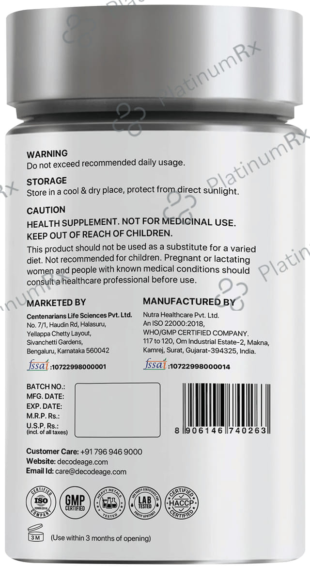 Decode Age Trans Resveratrol Vegetarian Capsule helps in Slow down Ageing and improve Metabolism