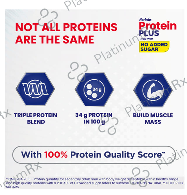 Horlicks Protein Plus with Triple Protein Blend of Soy, Whey, Casein - No Added Sugar - Flavour Chocolate