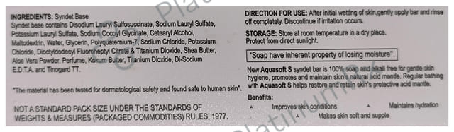 Aquasoft S Syndet Bar 75gm