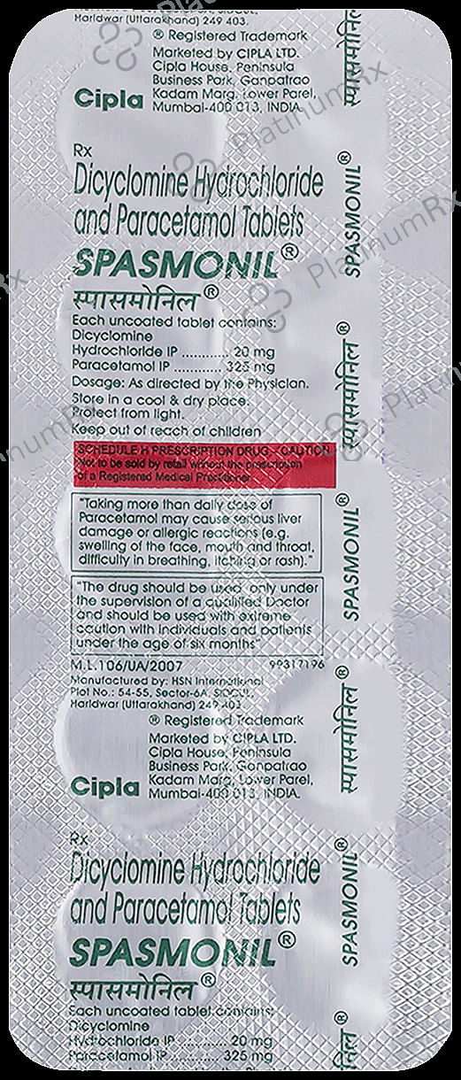 Spasmonil 20/325mg Tablet 10s