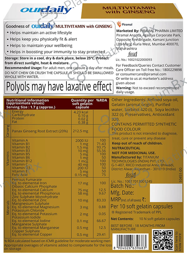 OurDaily Multivitamin with Ginseng Soft Gelatin Capsule 10s