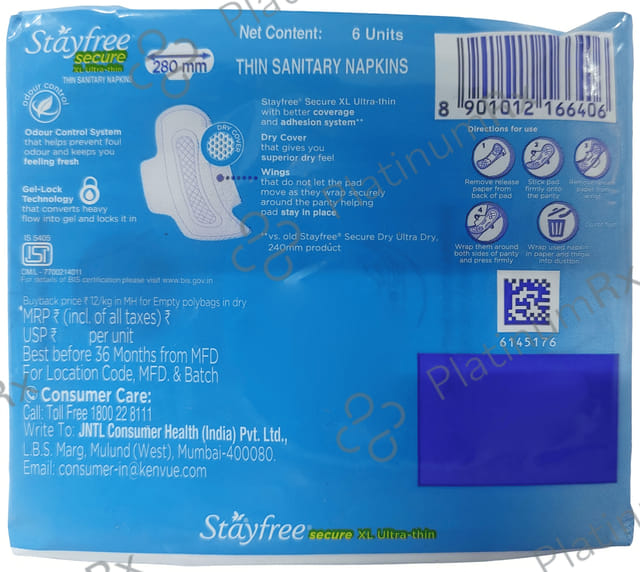 Stayfree Secure Ultra Thin Sanitary Pads with Wings Size XL 6s