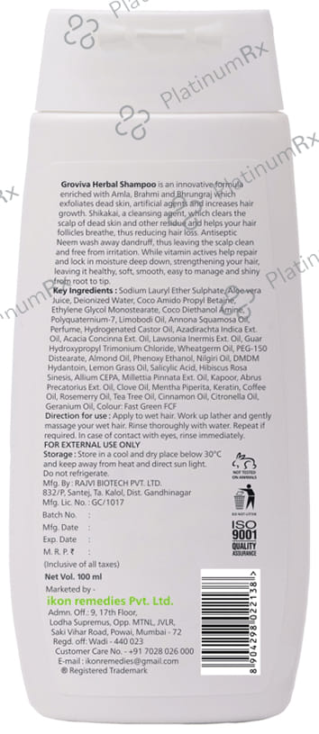 Groviva Complete Hair Solution Herbal Shampoo (100ml Each) 1 Bottle