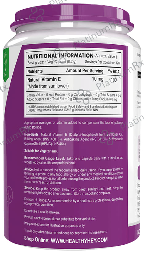 HealthyHey 200mg Natural Vitamin E Vegetable Capsule 120s
